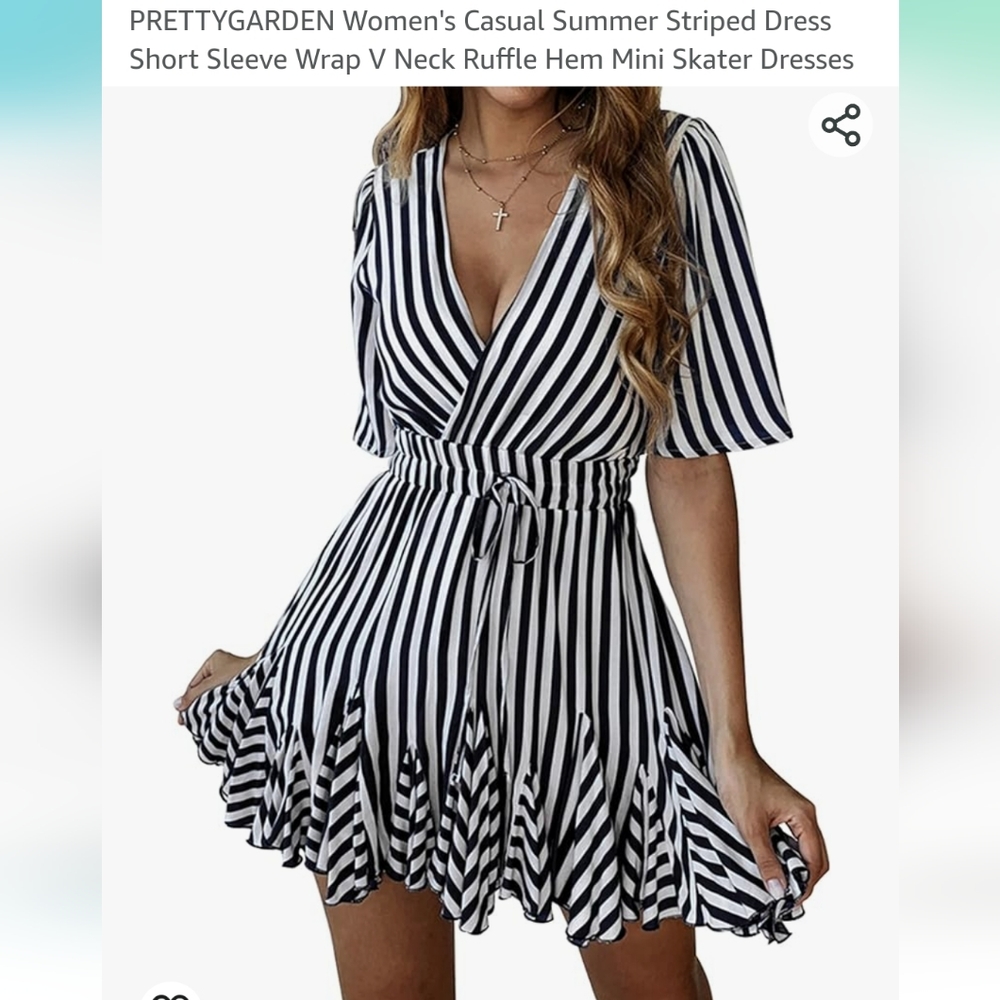 Pretty Garden Casual Summer Stripped Dress Short sleeve Wrap V neck Ruff…